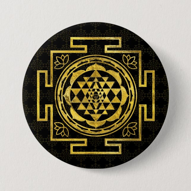 Golden Sri Yantra  / Sri Chakra Pinback Button (Front)