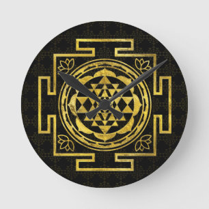 Golden Sri Yantra / Sri Chakra Round Clock