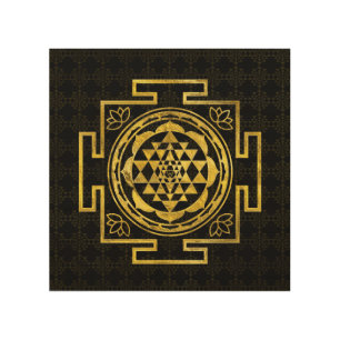 Golden Sri Yantra / Sri Chakra Wood Wall Art