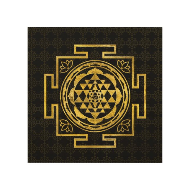 Golden Sri Yantra  / Sri Chakra Wood Wall Art (Front)