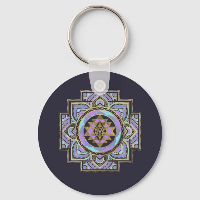 Golden Sri Yantra v Sri Chakra Keychain (Front)