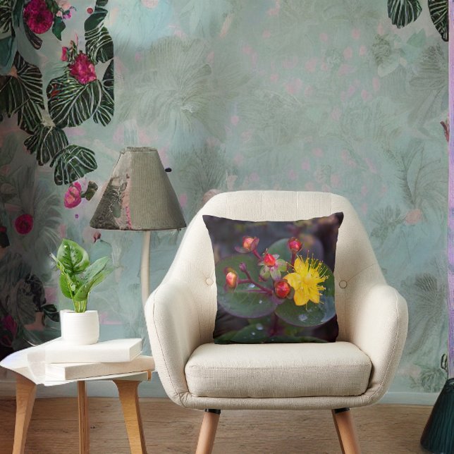 Golden St. John's Wort Floral Throw Pillow (Creator Uploaded)