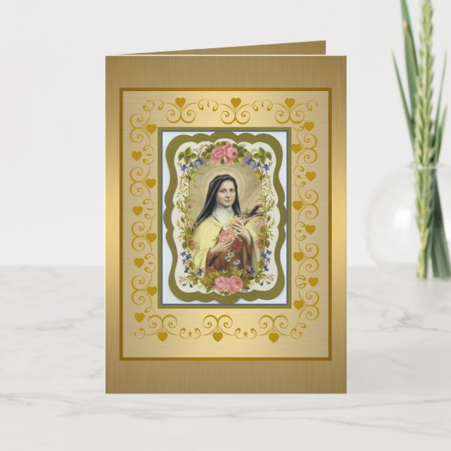 Golden St. Therese the Little Flower Greeting Card (Front)