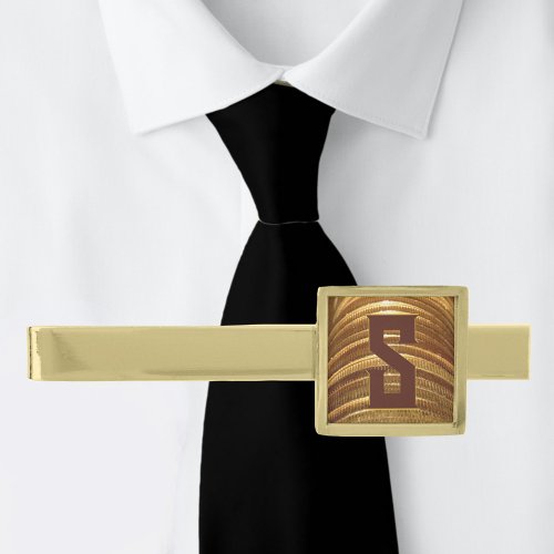 Golden Stacked Gold Coins Bronze Monogrammed Gold Finish Tie Bar