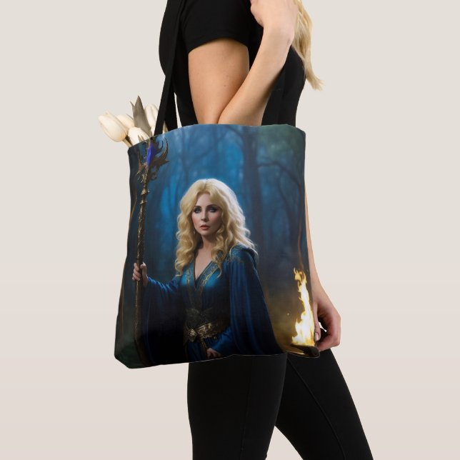 Golden Staff Sorceress of the Magic Woods Tote Bag (Close Up)