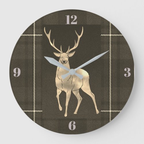 Golden Stag Plaid Large Clock