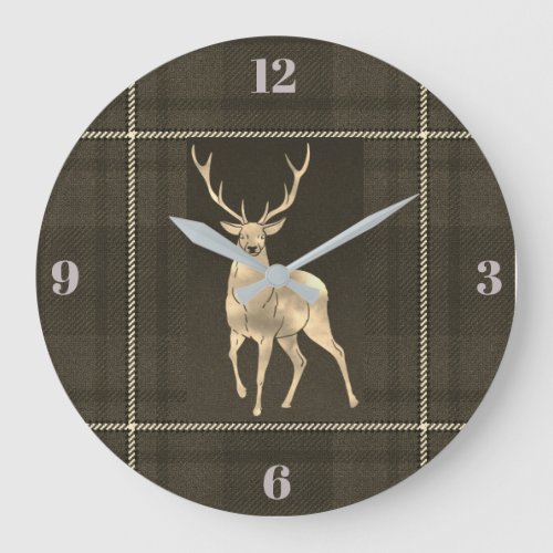 Golden Stag Plaid Large Clock