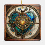 Golden Stained Glass Heart Steampunk Series Ceramic Ornament
