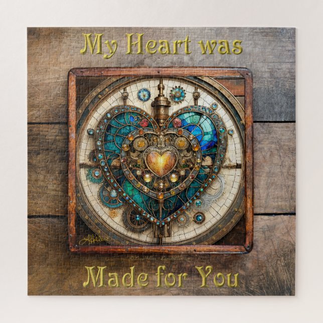 Golden Stained Glass Heart Steampunk Series Jigsaw Puzzle (Vertical)