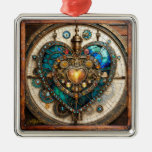 Golden Stained Glass Heart Steampunk Series Metal Ornament
