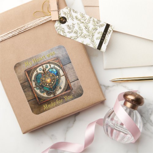 Golden Stained Glass Heart Steampunk Series Square Sticker