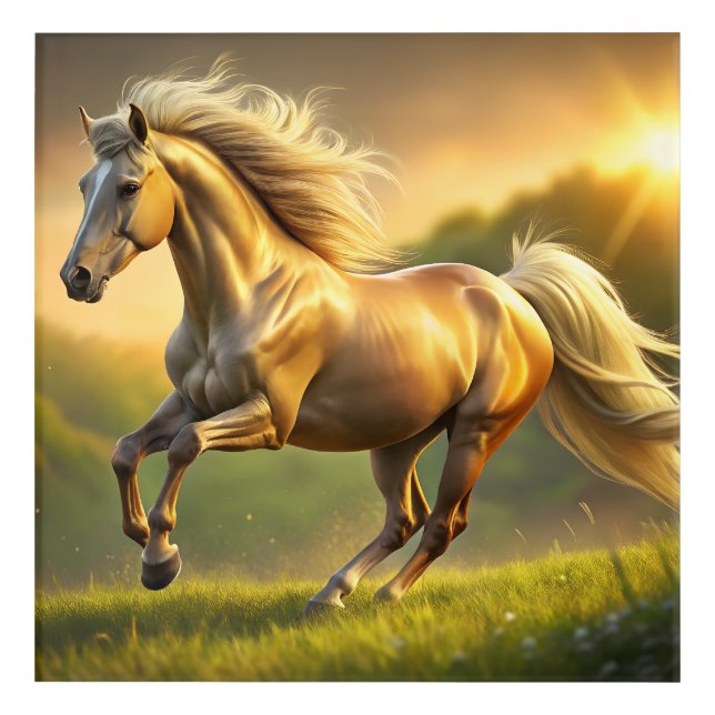 Golden Stallion at Sunset Illustration Acrylic Print (Front)