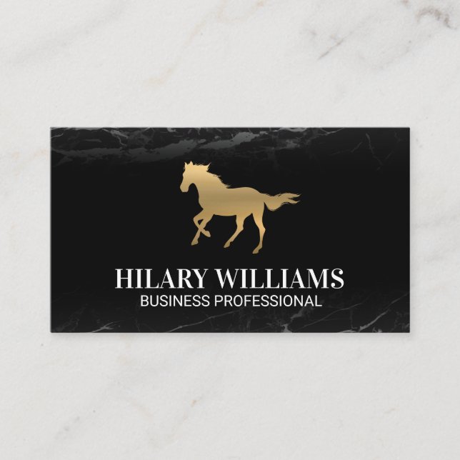 Golden Stallion | Black Marble Business Card (Front)