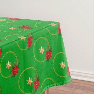 Golden Star and Christmas Wreath Vector on Green Tablecloth