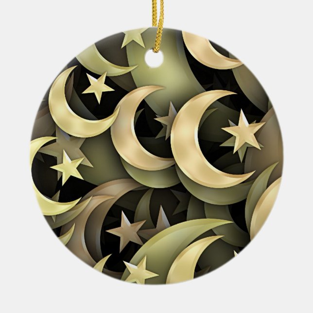 Golden Star and Crescent Ceramic Ornament (Front)