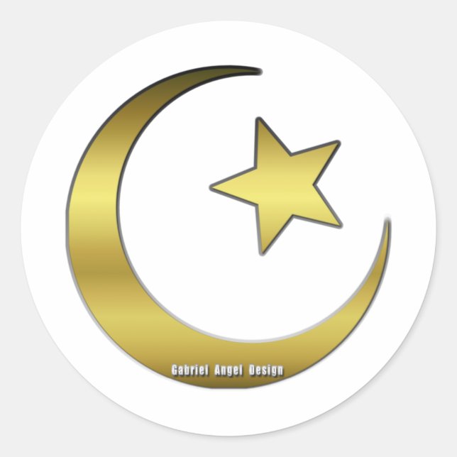 Golden Star and Crescent Classic Round Sticker (Front)