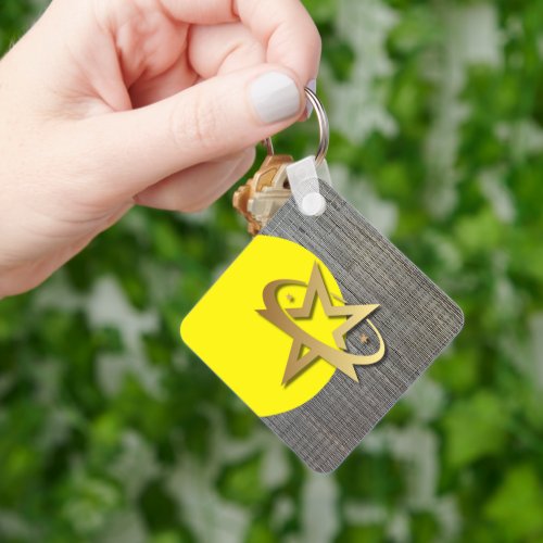 Golden Star and Yellow Dot Customisable QR Code Keychain