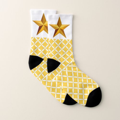 Golden star and yellow modern art all over print socks