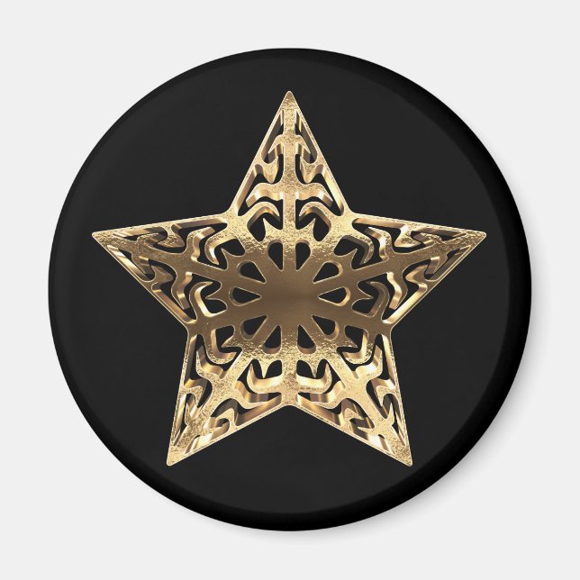 Golden Star Black and Gold Elegant Metallic Magnet (Front)