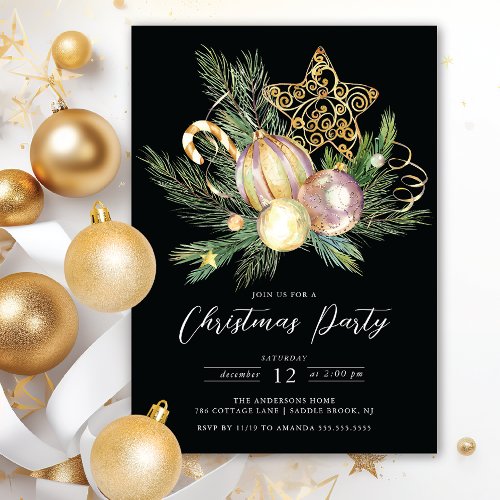 Golden Star Christmas Party Invitation