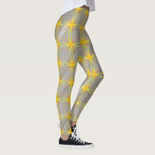 Golden Star Crosses on Gray Waves Leggings