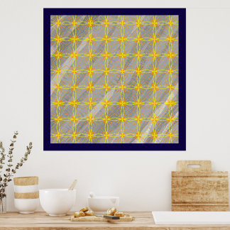 Golden Star Crosses on Gray Waves Poster