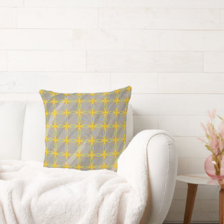 Golden Star Crosses on Gray Waves Throw Pillow
