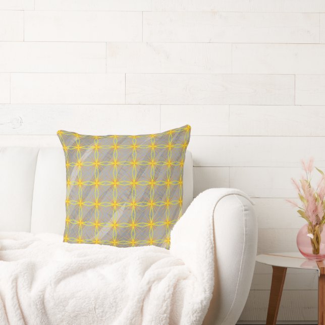 Golden Star Crosses on Gray Waves   Throw Pillow (Couch)
