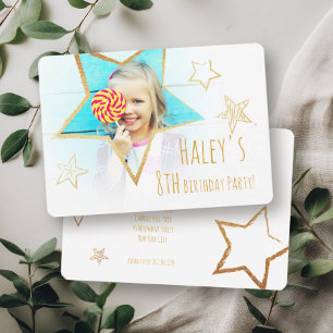 Golden Star Fun Photo Birthday Party Invitation