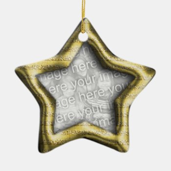 Golden Star Holiday Photo Frame Ornament by gothicbusiness at Zazzle