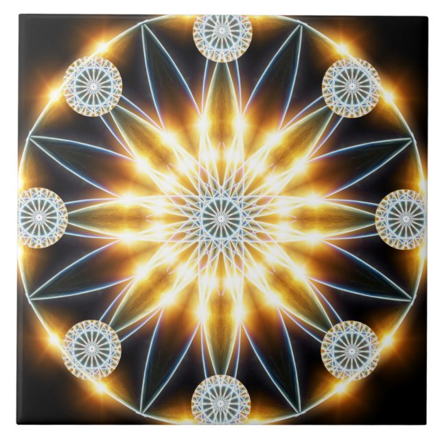 Golden Star Mandala Ceramic Tile (Front)