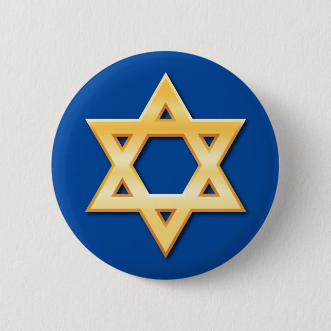 Golden star of David on blue background button (Front)
