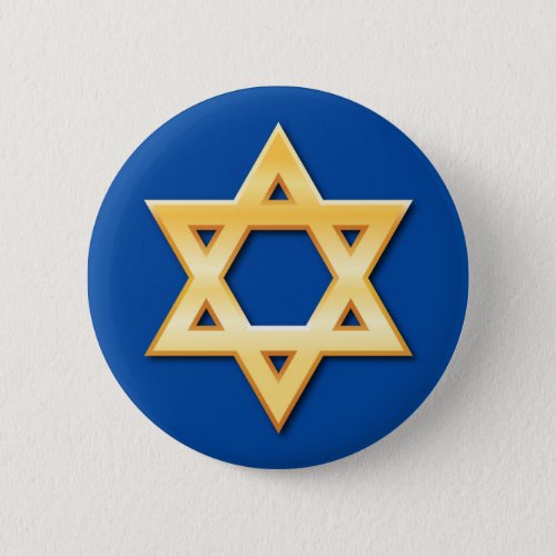 Golden star of David on blue background button
