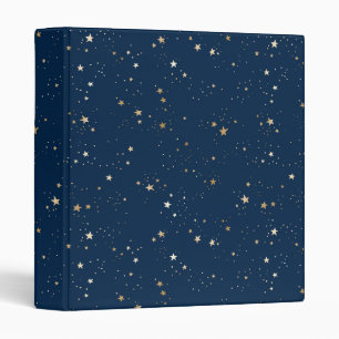 Golden Star on Blue Night Pattern 3 Ring Binder