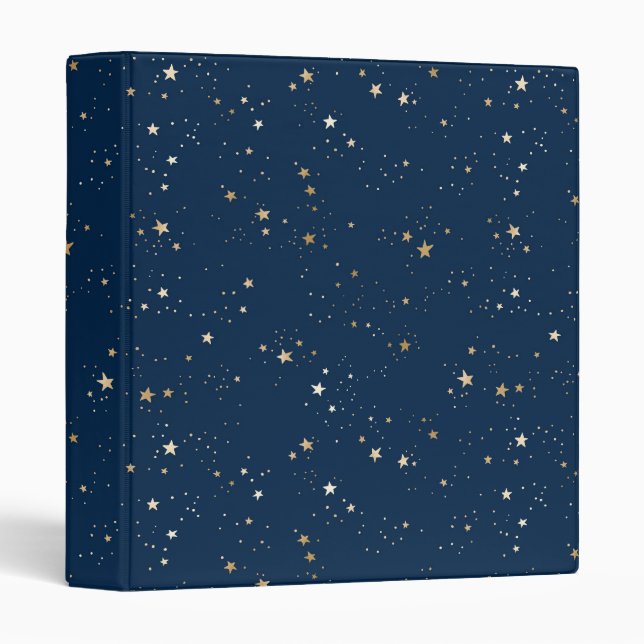 Golden Star on Blue Night Pattern 3 Ring Binder (Front/Spine)