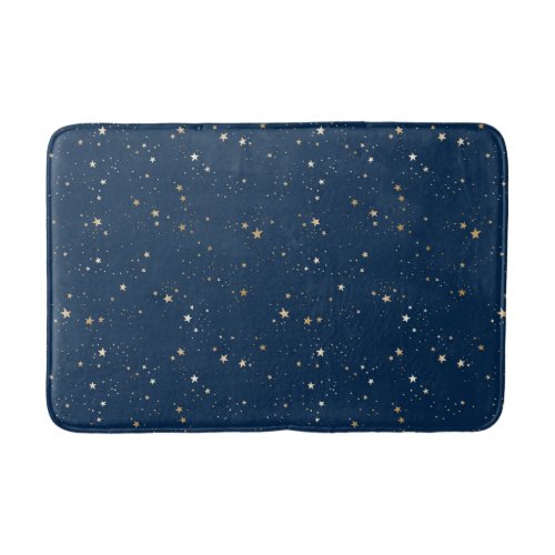 Golden Star on Blue Night Pattern Bath Mat