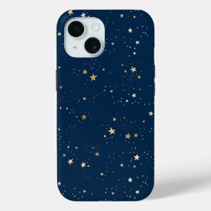 Golden Star on Blue Night Pattern iPhone 15 Case