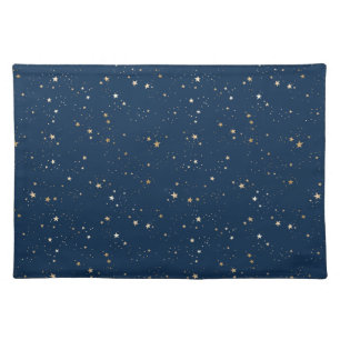 Golden Star on Blue Night Pattern Cloth Placemat