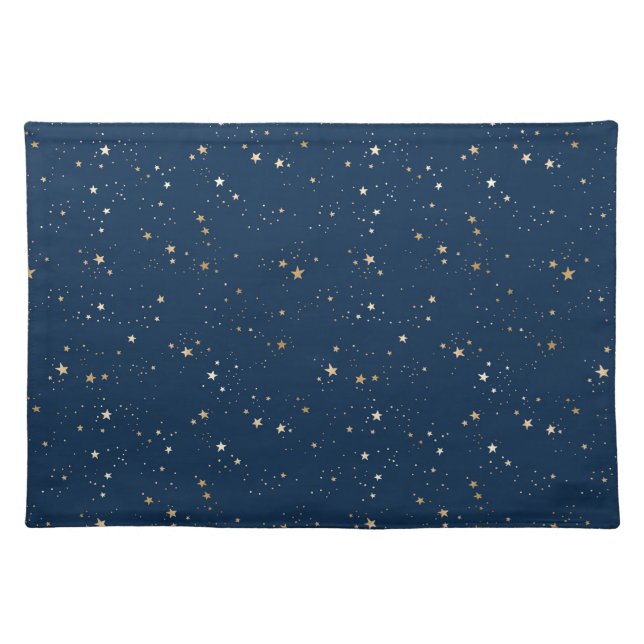 Golden Star on Blue Night Pattern Cloth Placemat (Front)