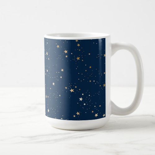 Golden Star on Blue Night Pattern Coffee Mug