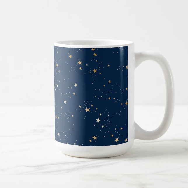Golden Star on Blue Night Pattern Coffee Mug (Right)