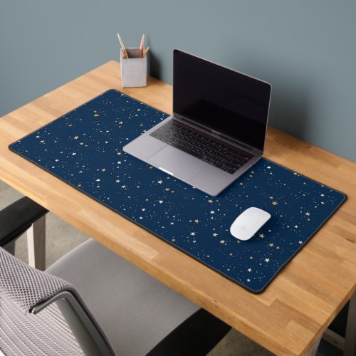 Golden Star on Blue Night Pattern Desk Mat