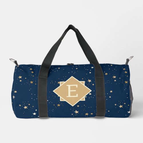 Golden Star on Blue Night Pattern Duffle Bag