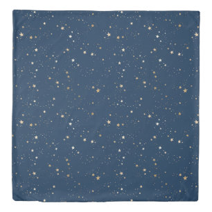 Golden Star on Blue Night Pattern Duvet Cover