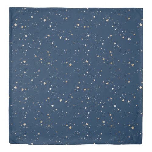 Golden Star on Blue Night Pattern Duvet Cover