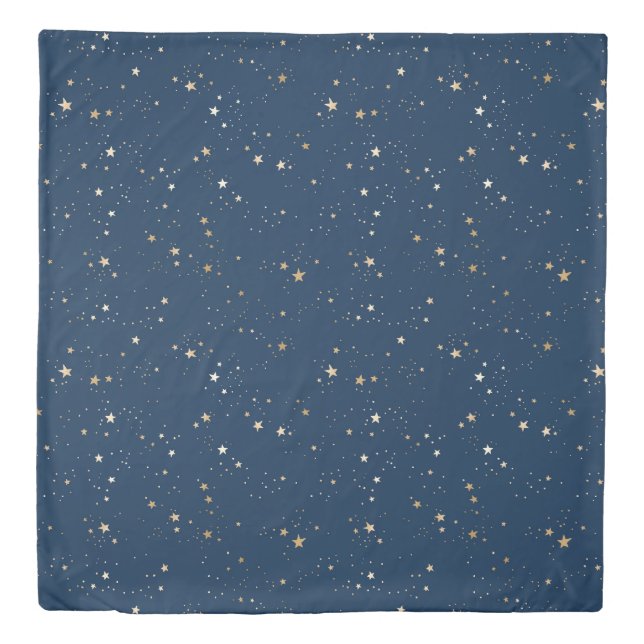 Golden Star on Blue Night Pattern Duvet Cover (Front)