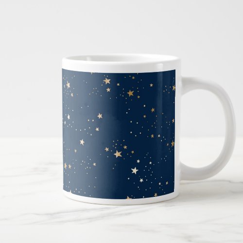 Golden Star on Blue Night Pattern Giant Coffee Mug