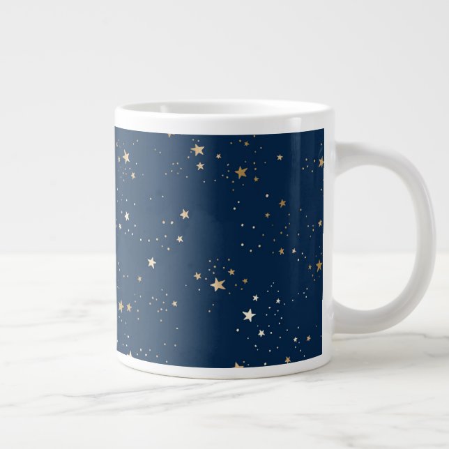 Golden Star on Blue Night Pattern Giant Coffee Mug (Right)
