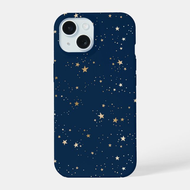 Golden Star on Blue Night Pattern Iphone Case (Back)
