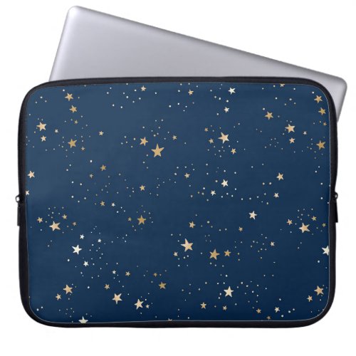 Golden Star on Blue Night Pattern Laptop Sleeve